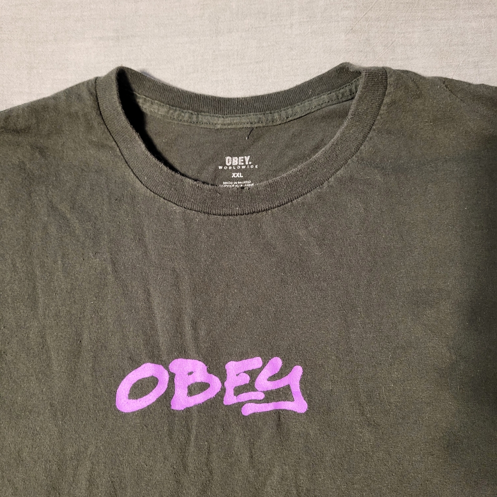 Obey Olive T-Shirt with Pink Logo